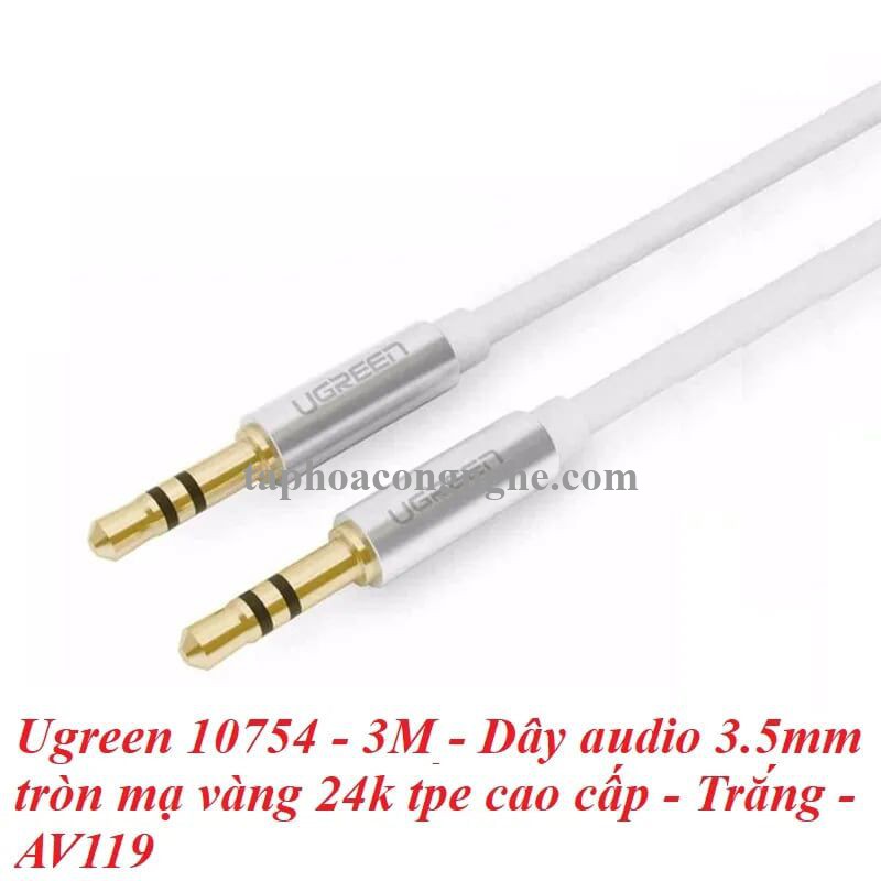 Ugreen 10754 3M màu Trắng Cáp âm thanh 2 đầu 3.5mm dương AV119 30010754